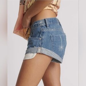 One Teaspoon Bandits Low Waist Denim Shorts Malibu Blue Size 28 Palm Trees Short